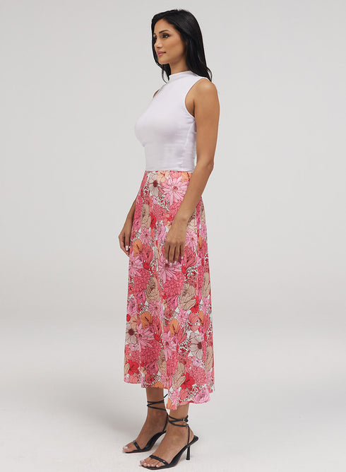 Flower Printed Satin Skirt
